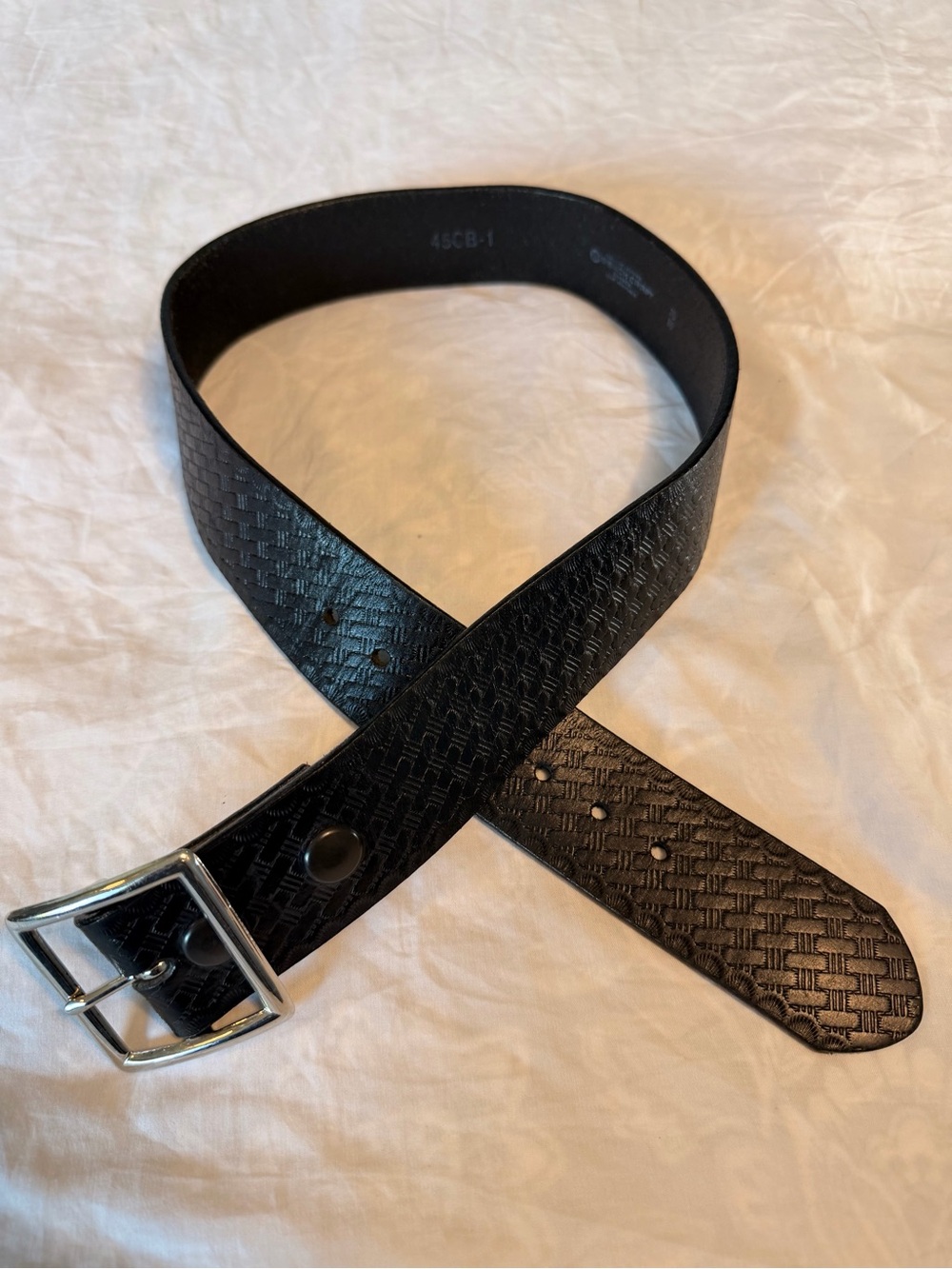 Men's Black Textured Leather Belt with Polished Silver Buckle